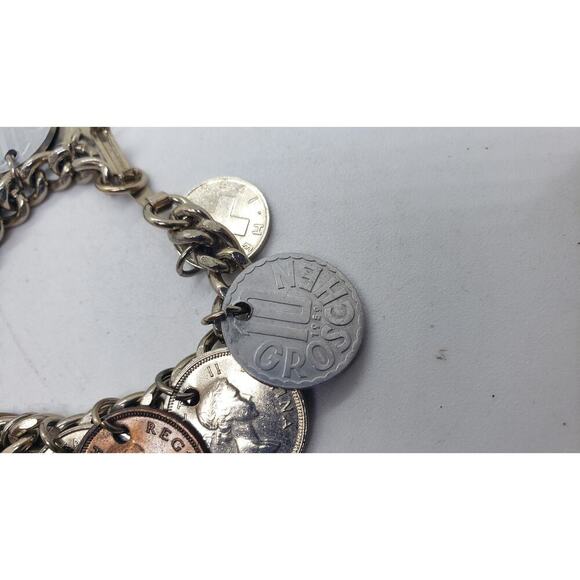 Vintage Coin Charm Bracelet Souvenir Mixed Coins Queen Elizabeth Regina Collect - Picture 7 of 11